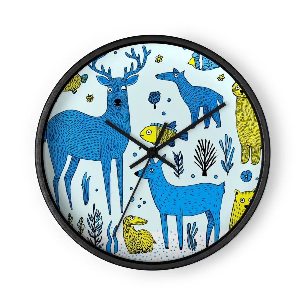 Blue Deer and Folk Animals | Wall Clock