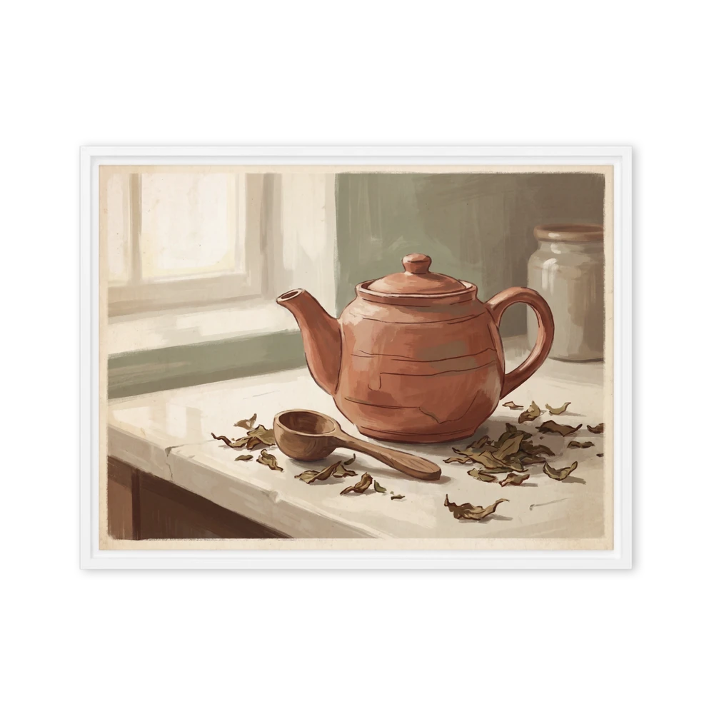 Terracotta Teapot and Leaves | Art Print