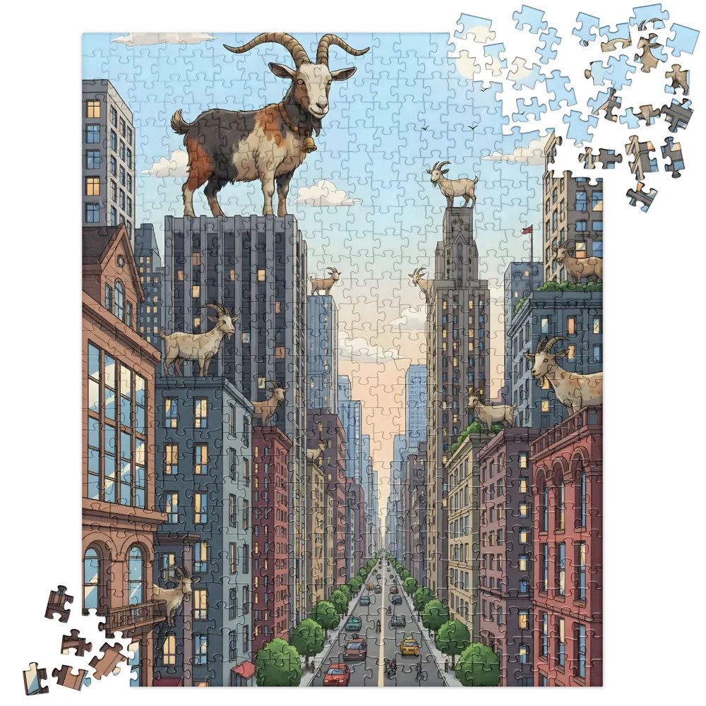 Rooftop Goats 
 Jigsaw Puzzle in Tin Box
