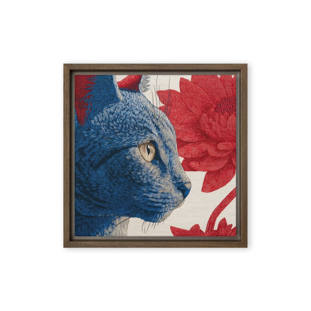 Blue Cat and Crimson Bloom | Art Print