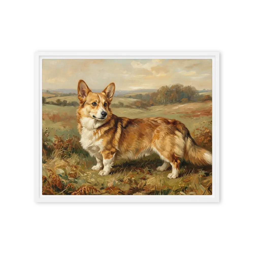 Corgi in the Meadows 
 Poster with Red oak Frame | 12″x 16″
