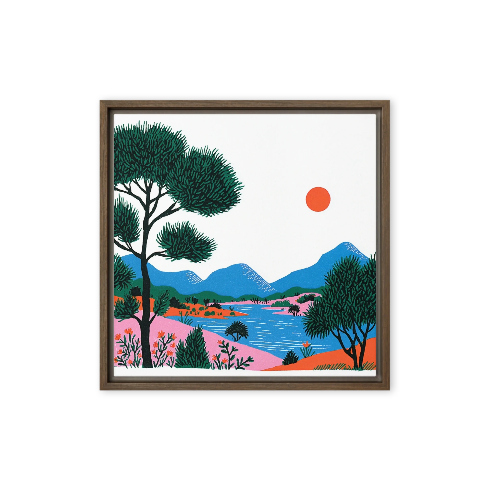 Red Sun over Coastal Hills