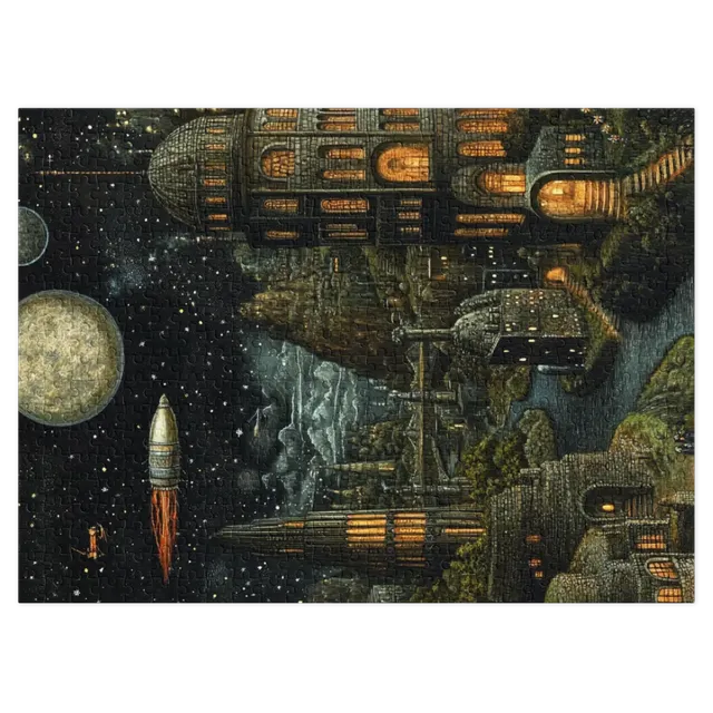 Surreal Cityscape with Celestial Bodies | Jigsaw Puzzle (252/520 pieces)
