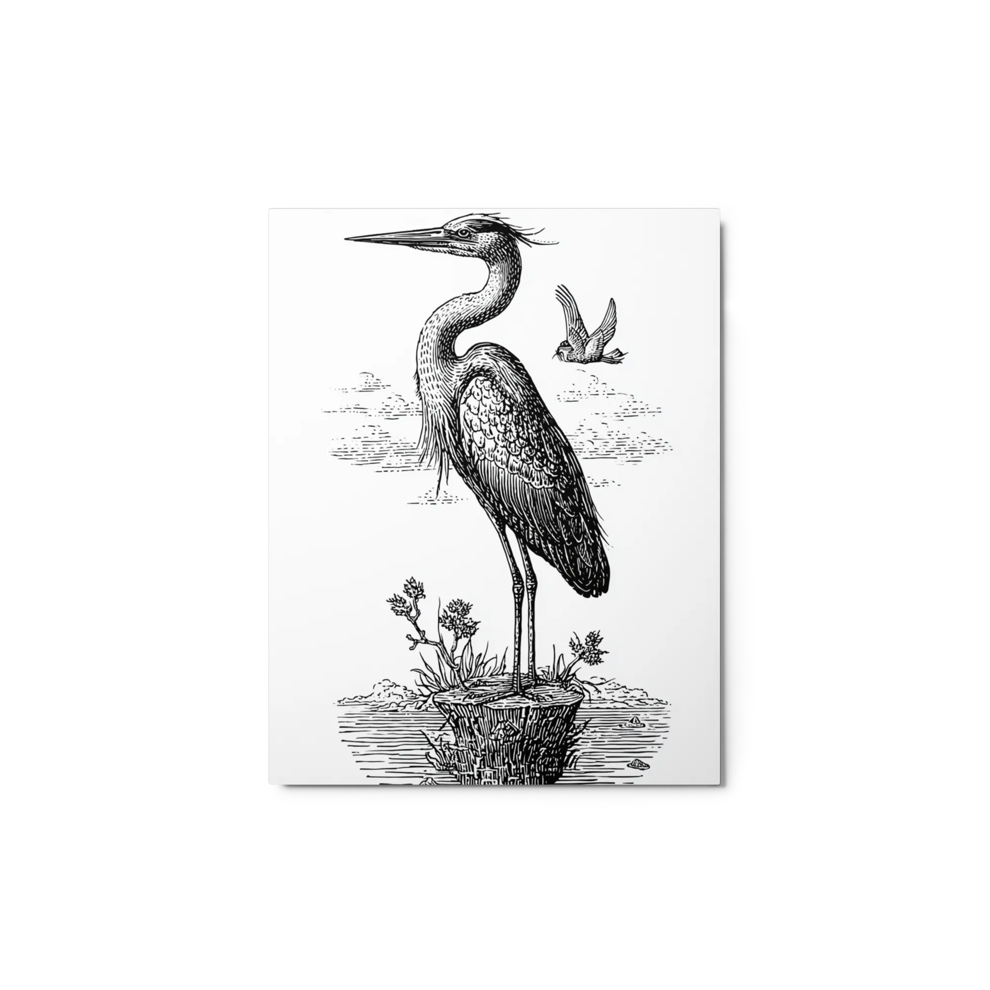 The Watchful Heron 
 Poster with Red oak Frame | 8″x 10″