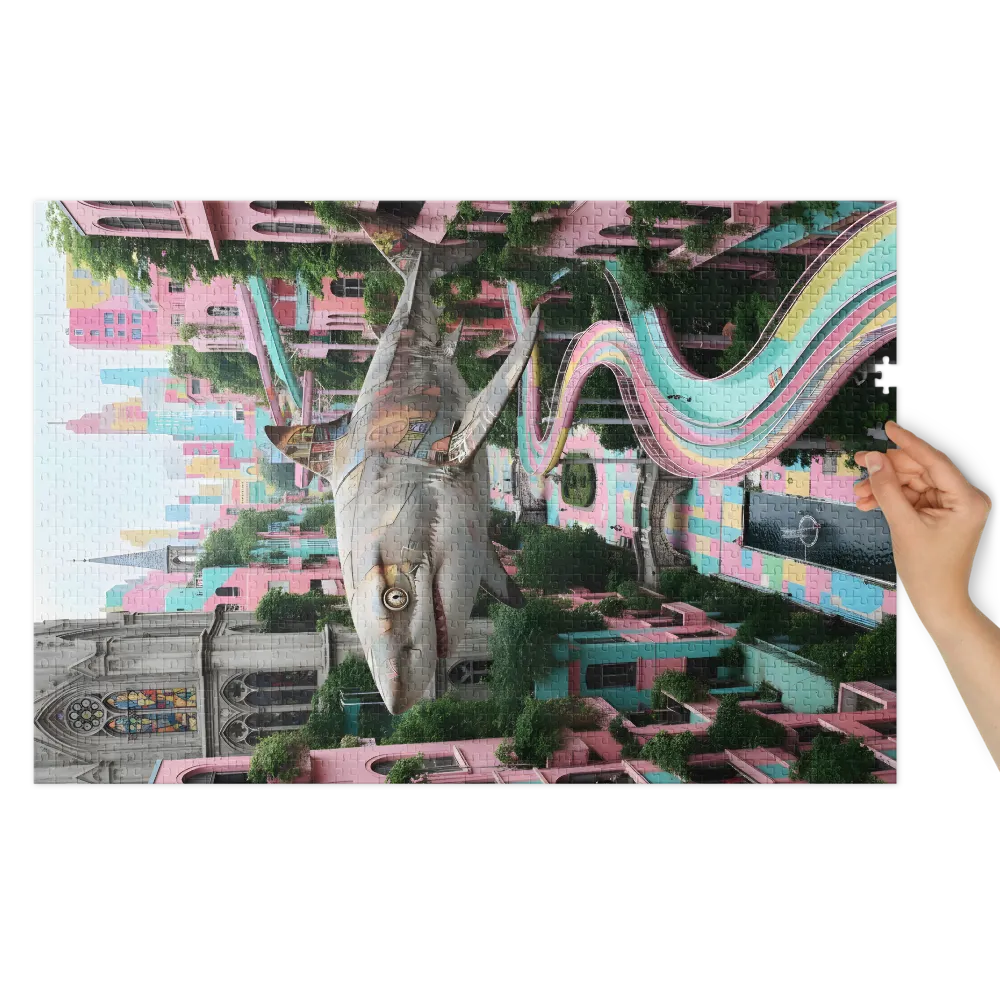 Floating Shark in Pastel City | Jigsaw Puzzles
