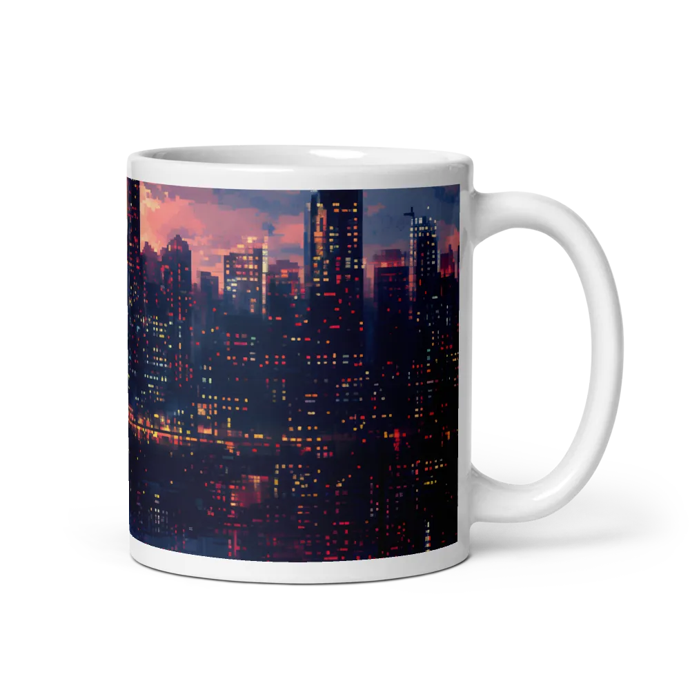 Twilight Pixel Cityscape 
 Mug with Dark Green inside | 11 oz