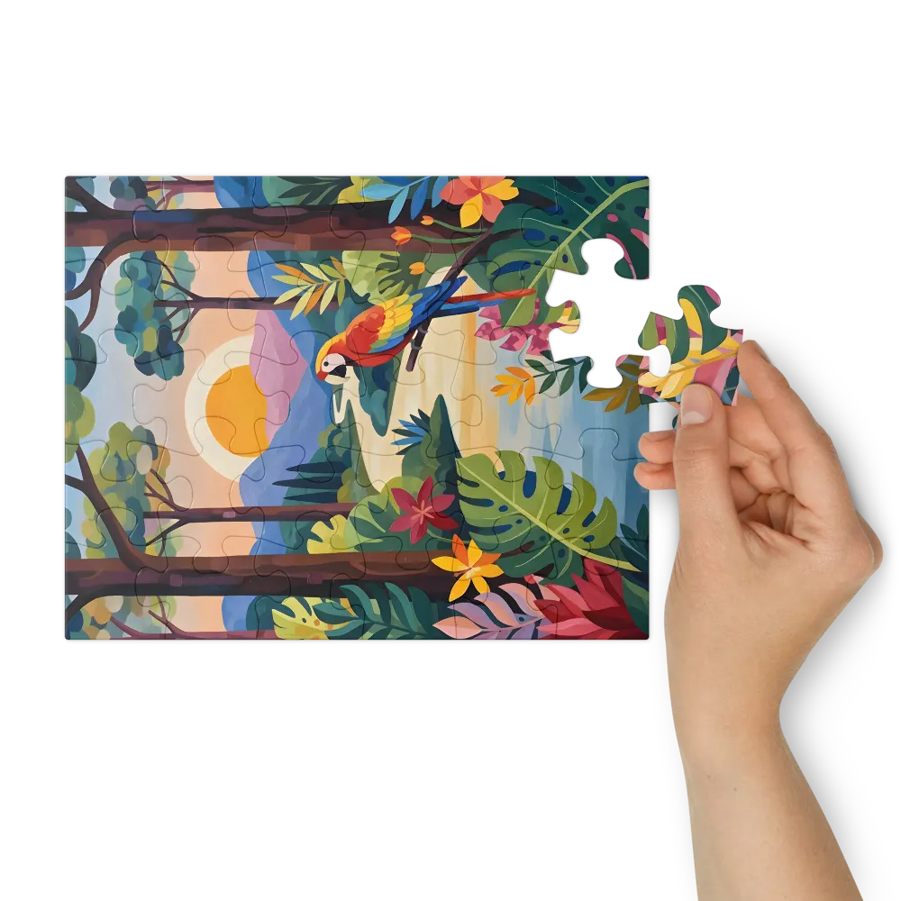 Enchanted Jungle Sunset 
 Jigsaw Puzzle in Tin Box