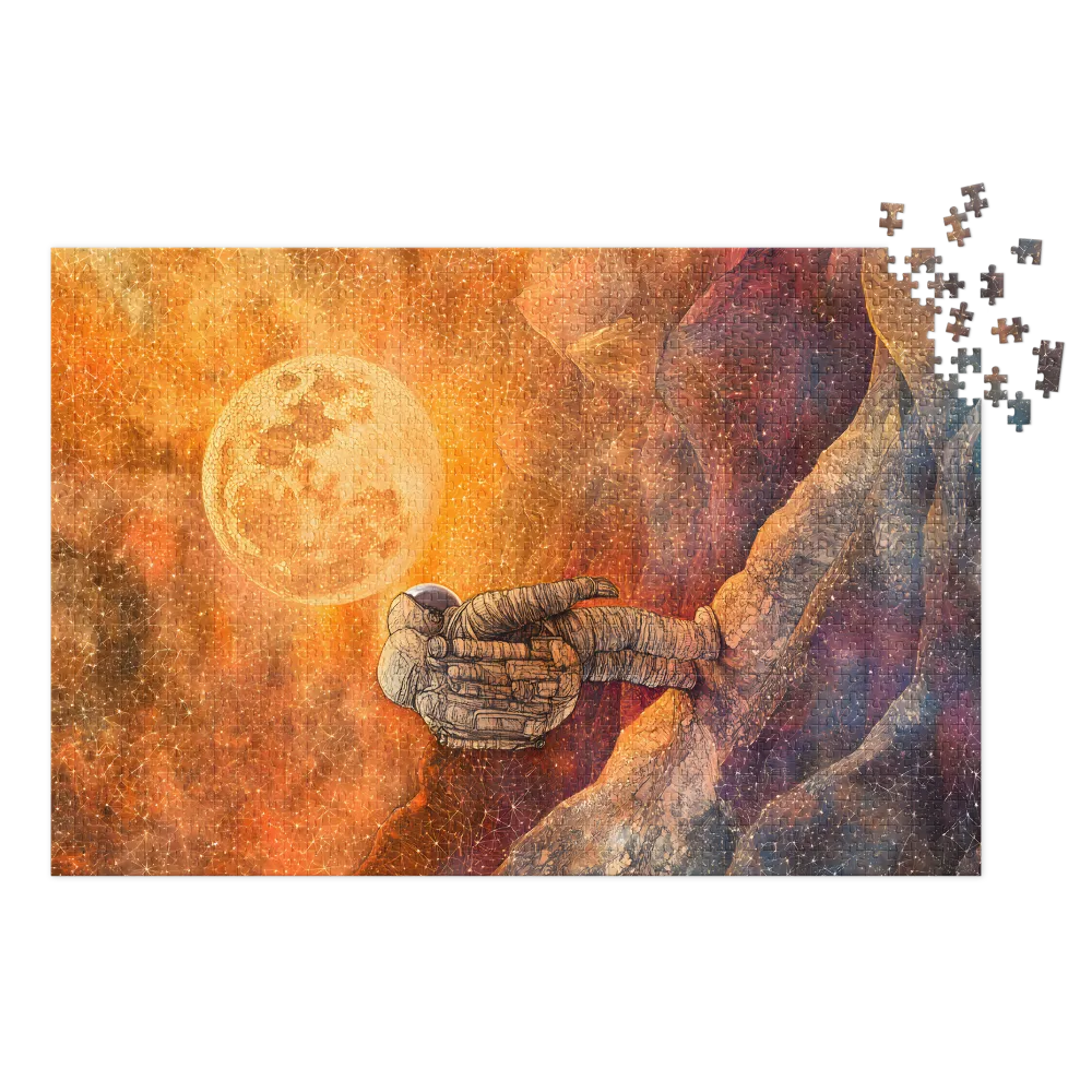Astronaut Gazing at a Large Moon | Jigsaw Puzzle (252/520 pieces)