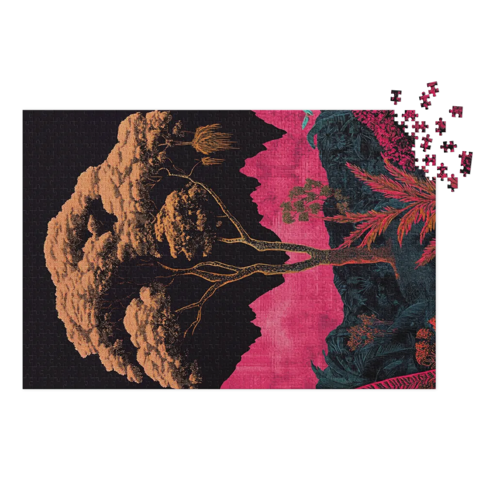 Stylized Tree in Pink and Black Landscape | Jigsaw Puzzle (252/520 pieces)