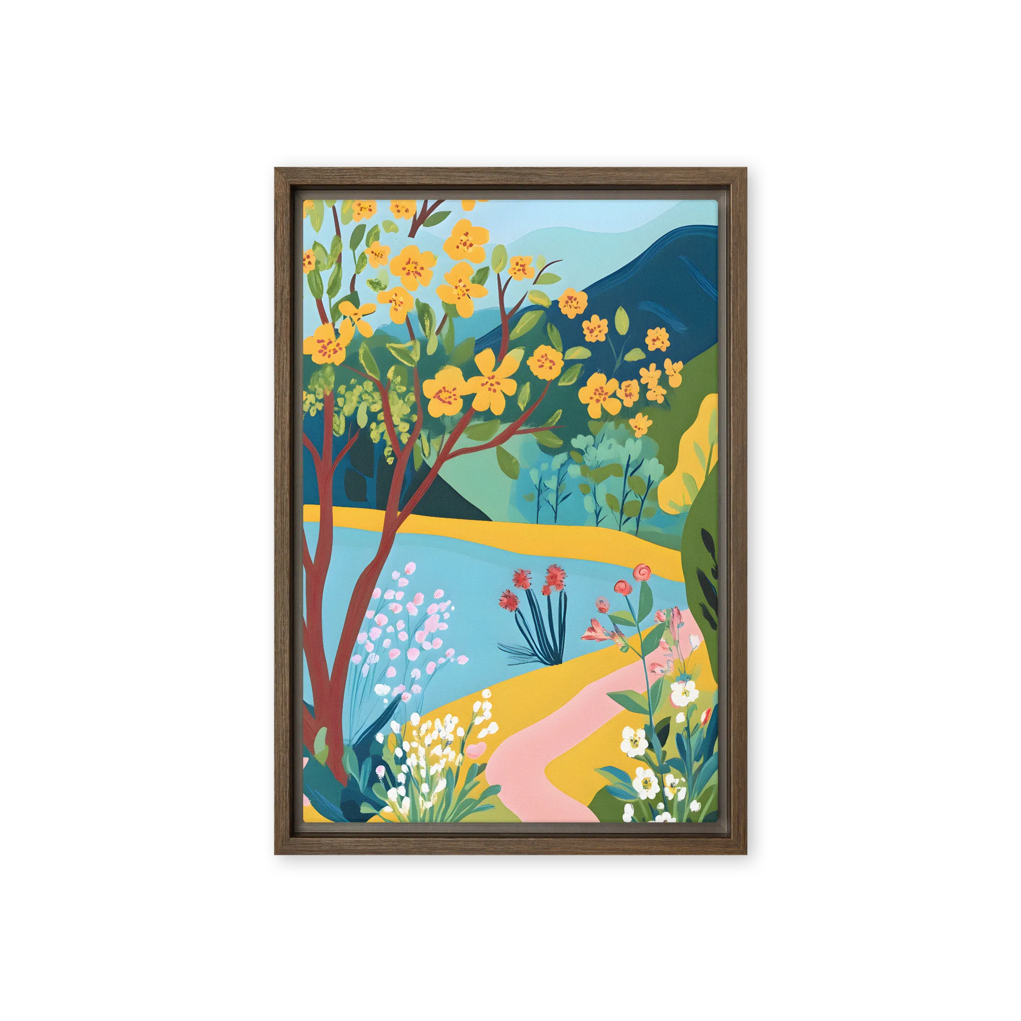 Sunny Path Through Blooming Gardens 
 Canvas with White Frame