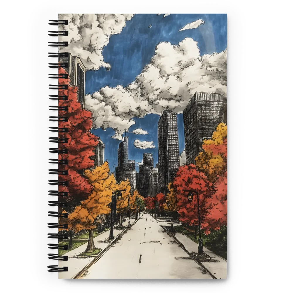 Autumn Cityscape Illustration 
 Spiral Notebook | 140 pages