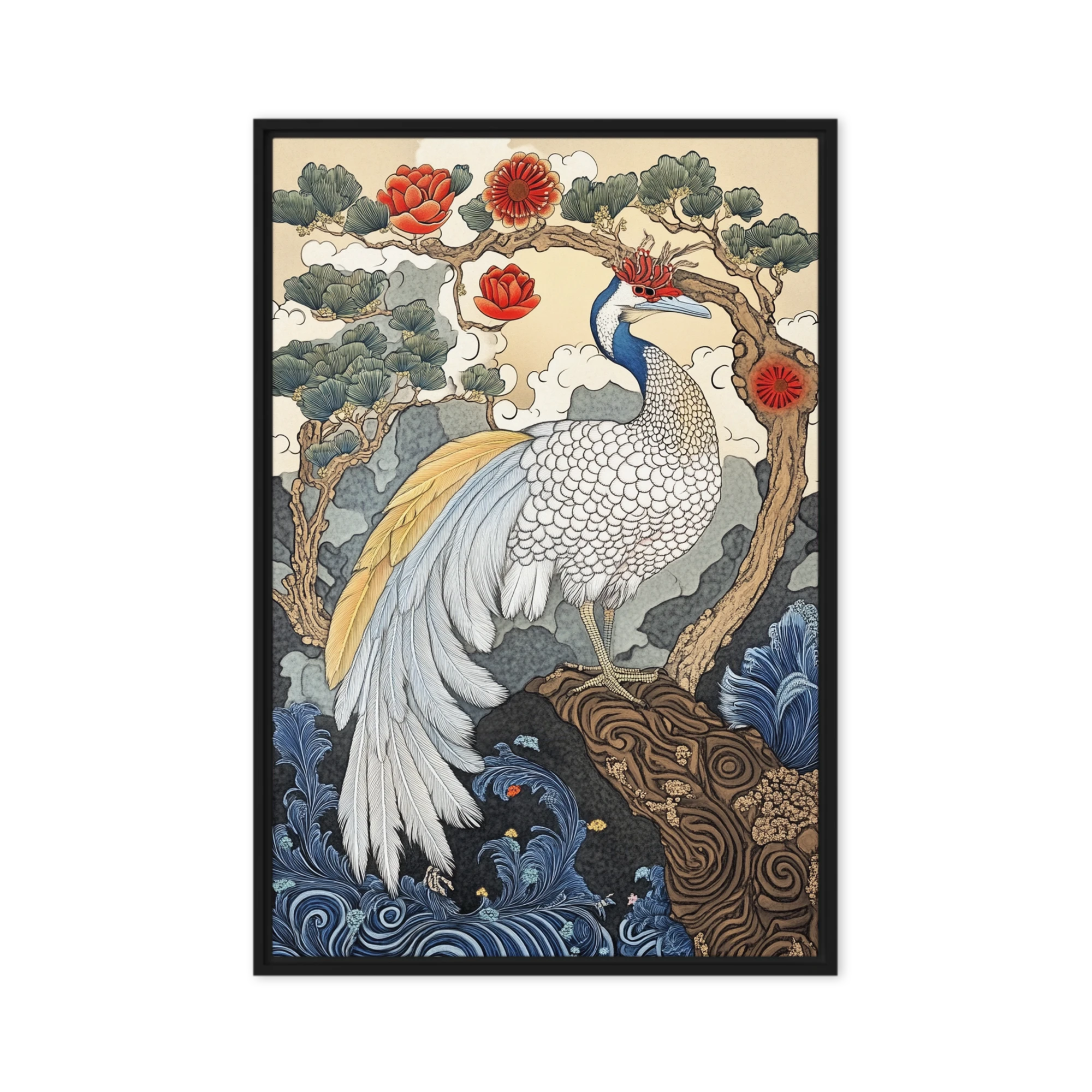 Majestic Peacock with Flowers