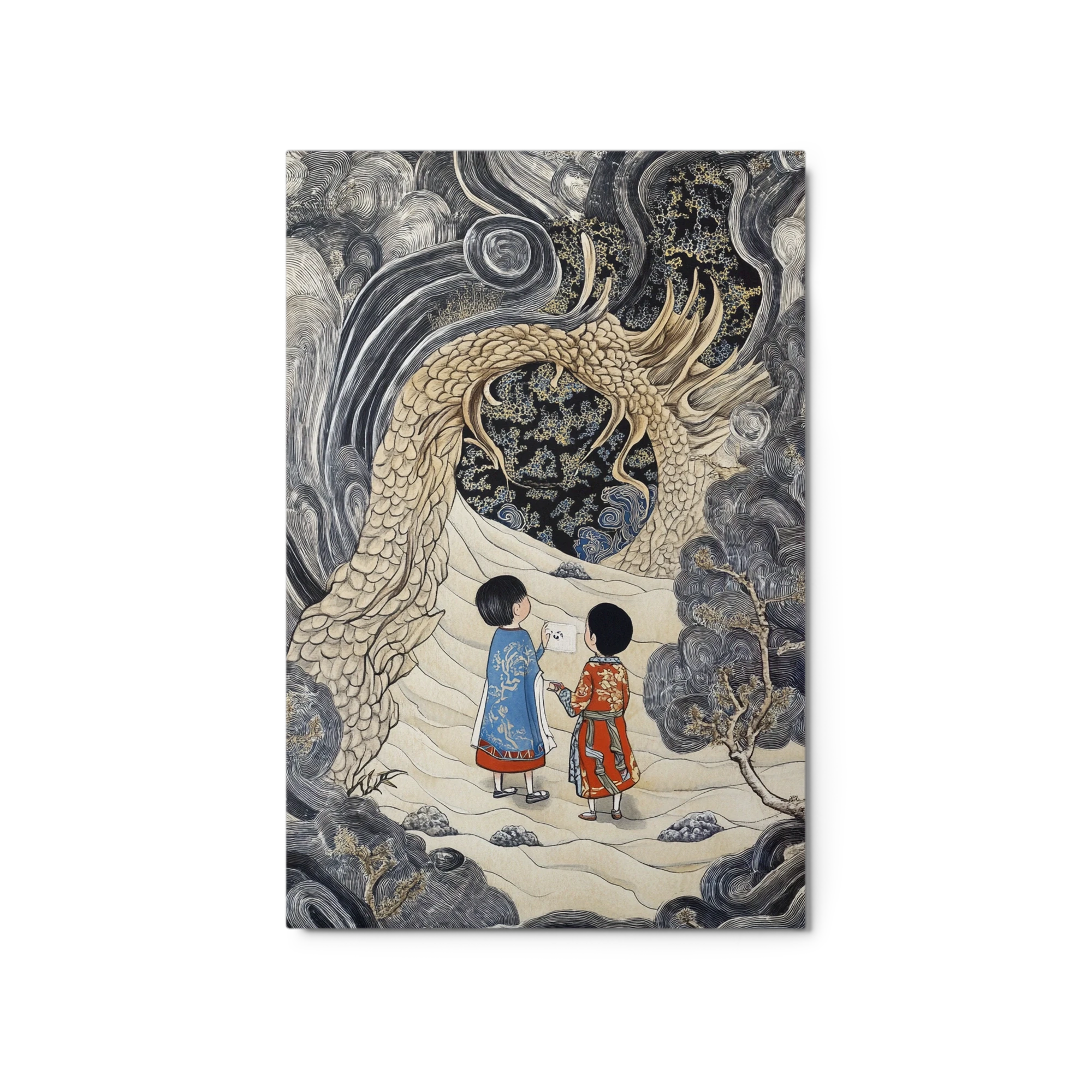 Children and Dragon in Mystical Landscape