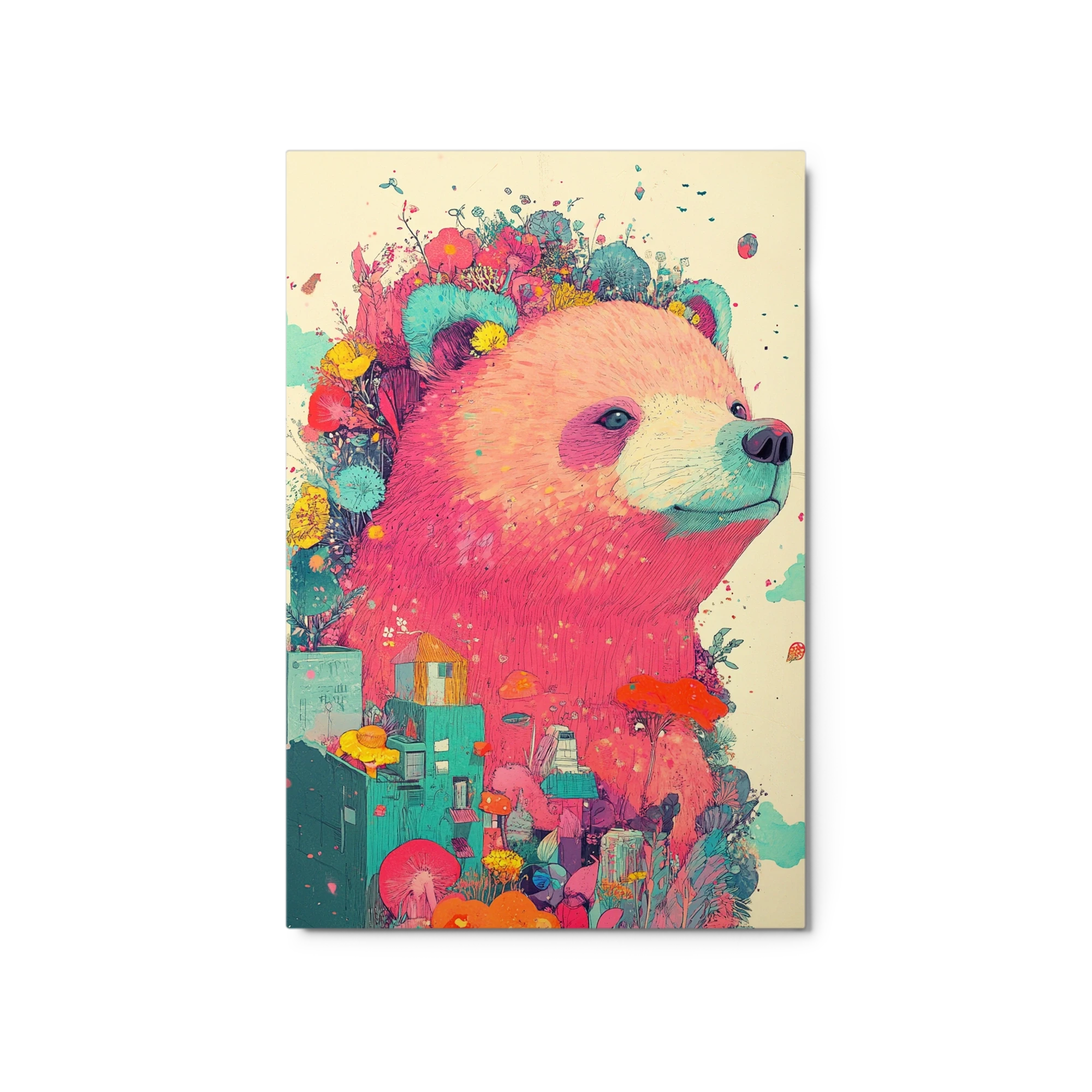 Surreal Pink Bear with Flora
