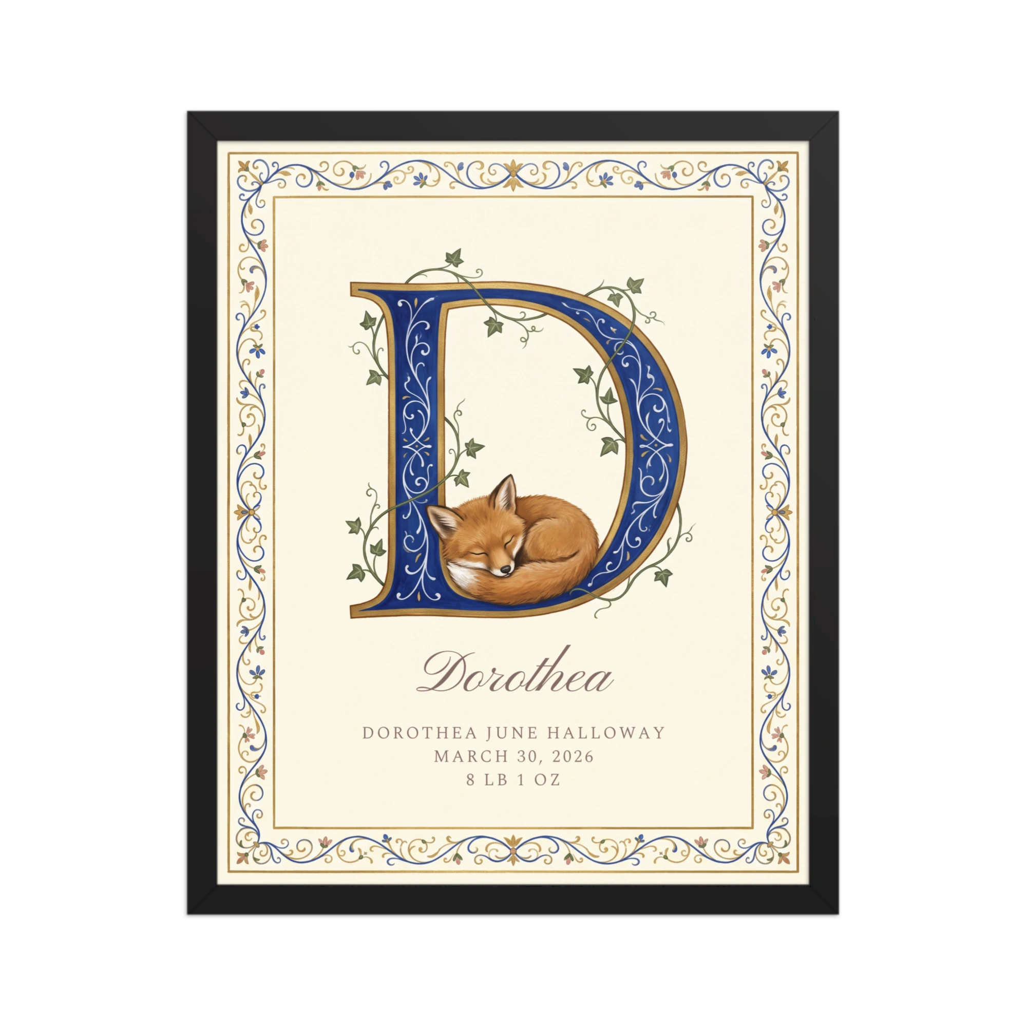 Illuminated Initial Nursery Name Art — example
