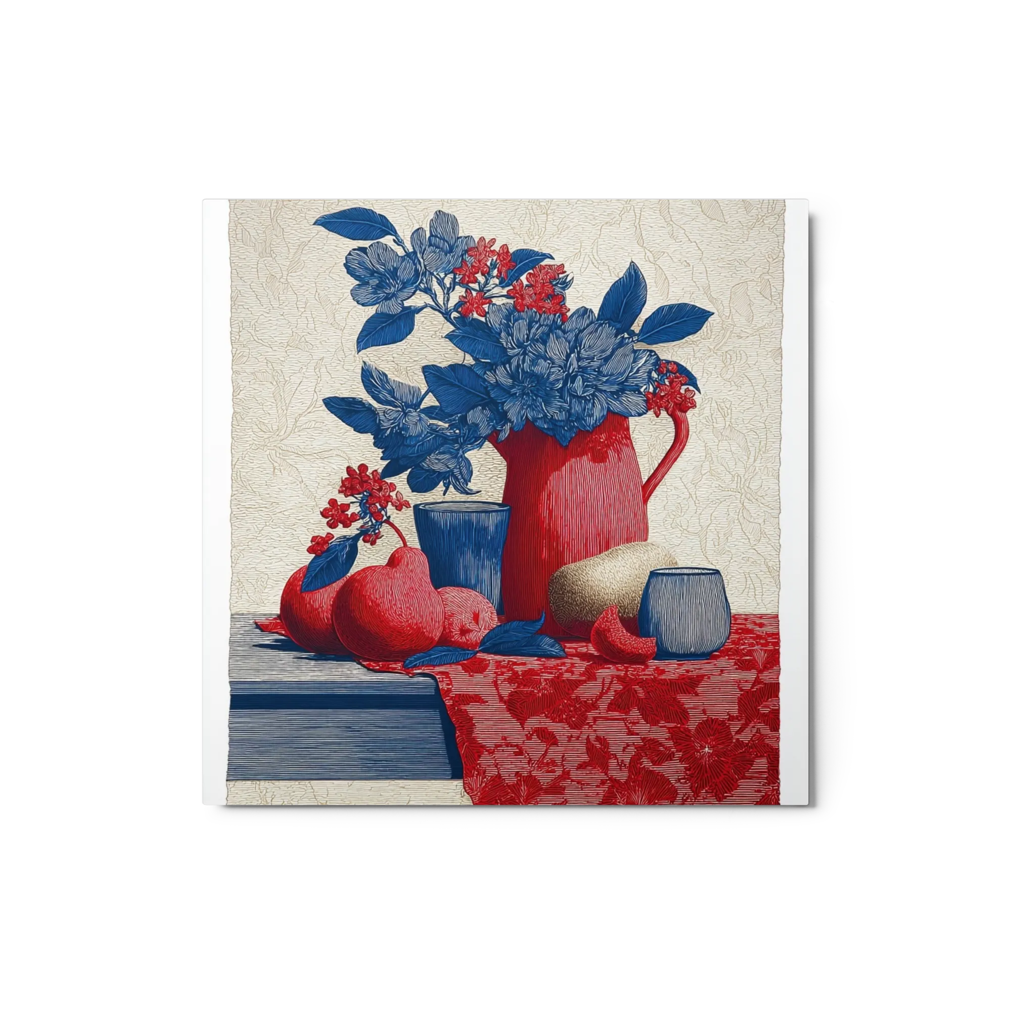 Floral Still Life in Red and Blue