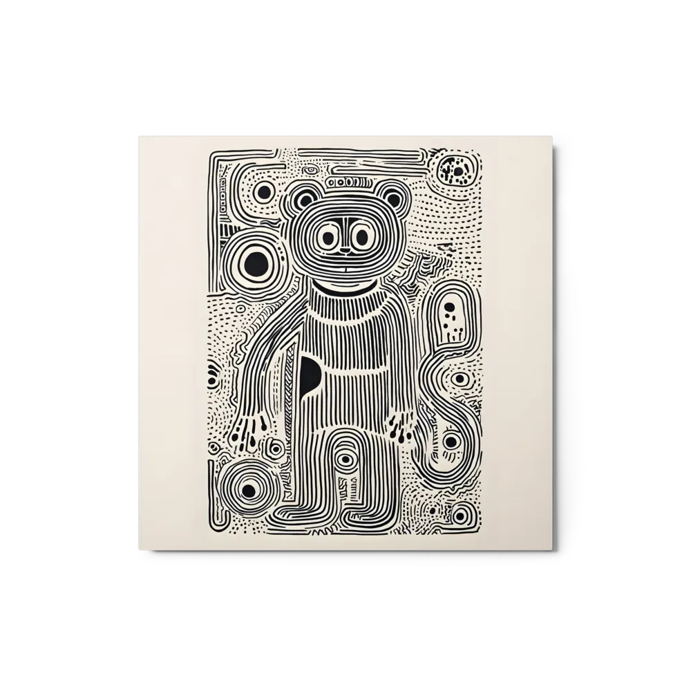 Labyrinthine Line Bear 
 Canvas with White Frame