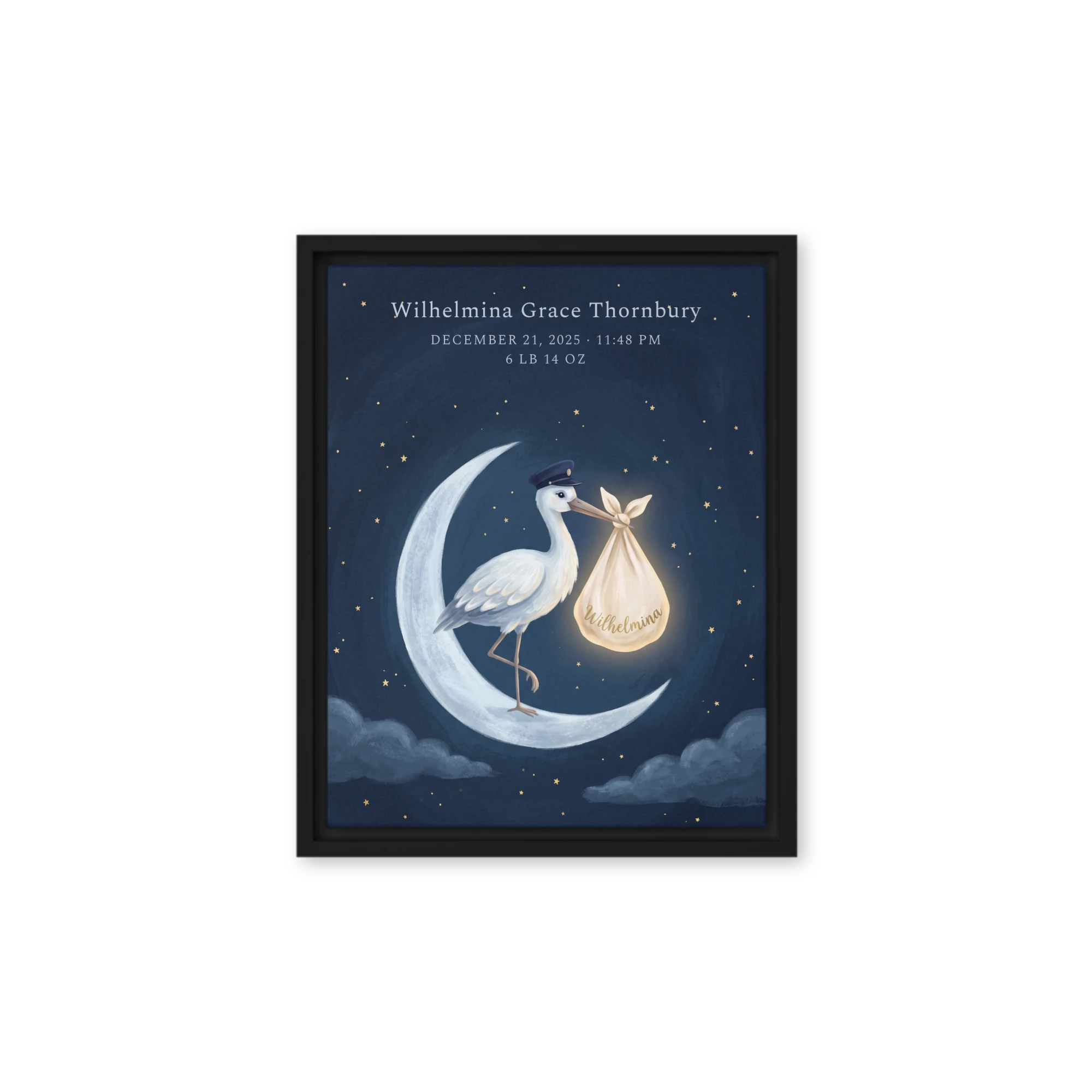 Nursery Name Art — Moonlit Stork