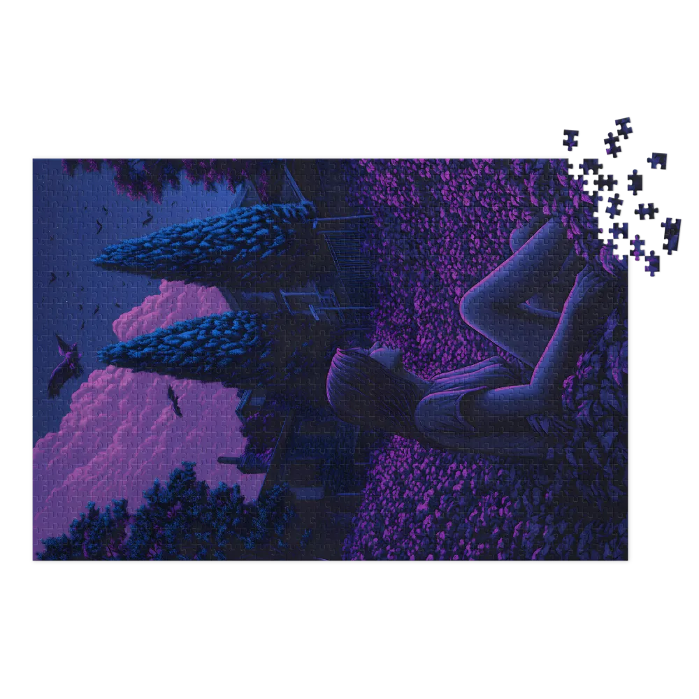 Surreal Digital Painting of Girl in Purple Flowers | Jigsaw Puzzle (252/520 pieces)