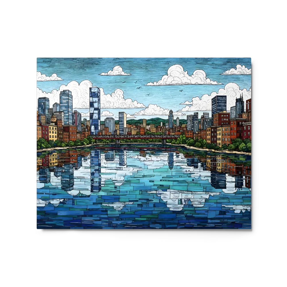Urban River Linocut 
 Metal Print | 8″x 10″