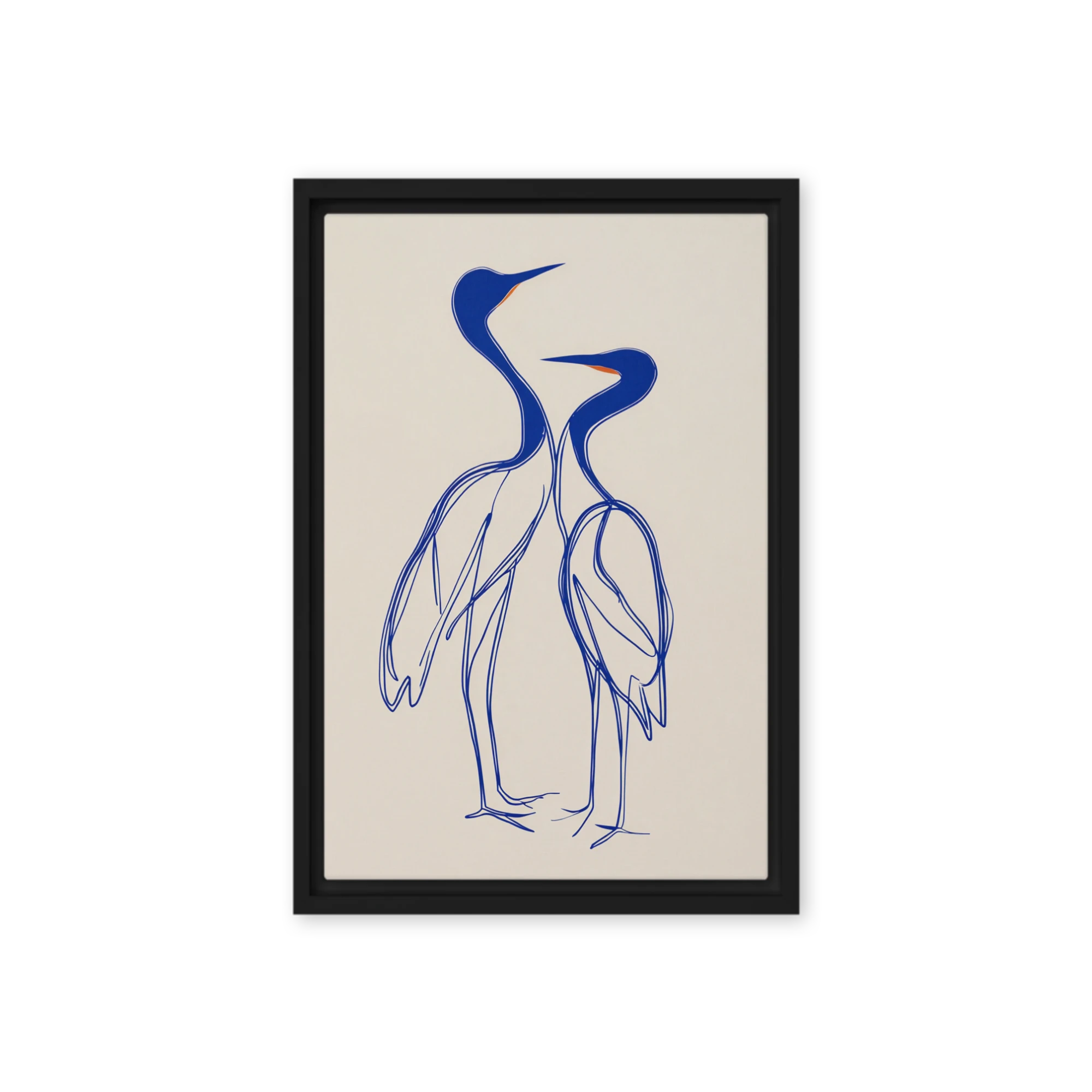 Wading herons and ink gestures — Continuous cobalt contour