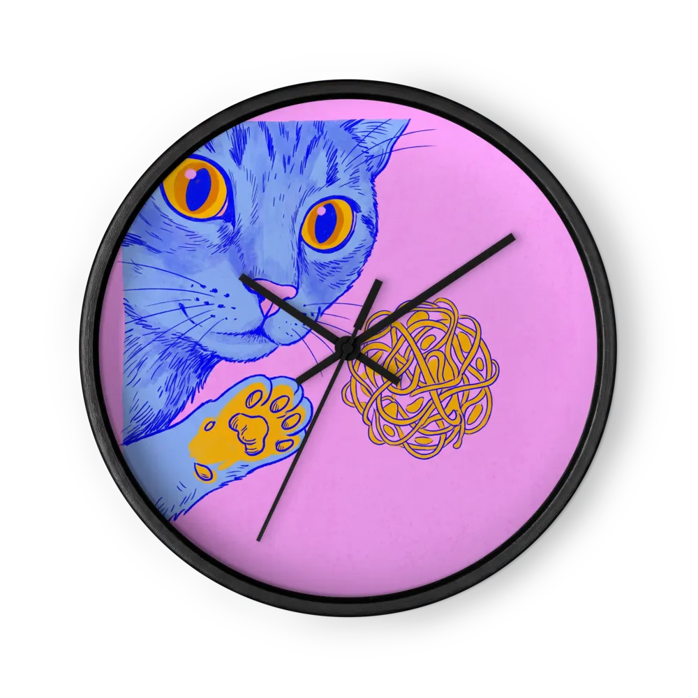 Blue Cat and Yellow Yarn | Wall Clock