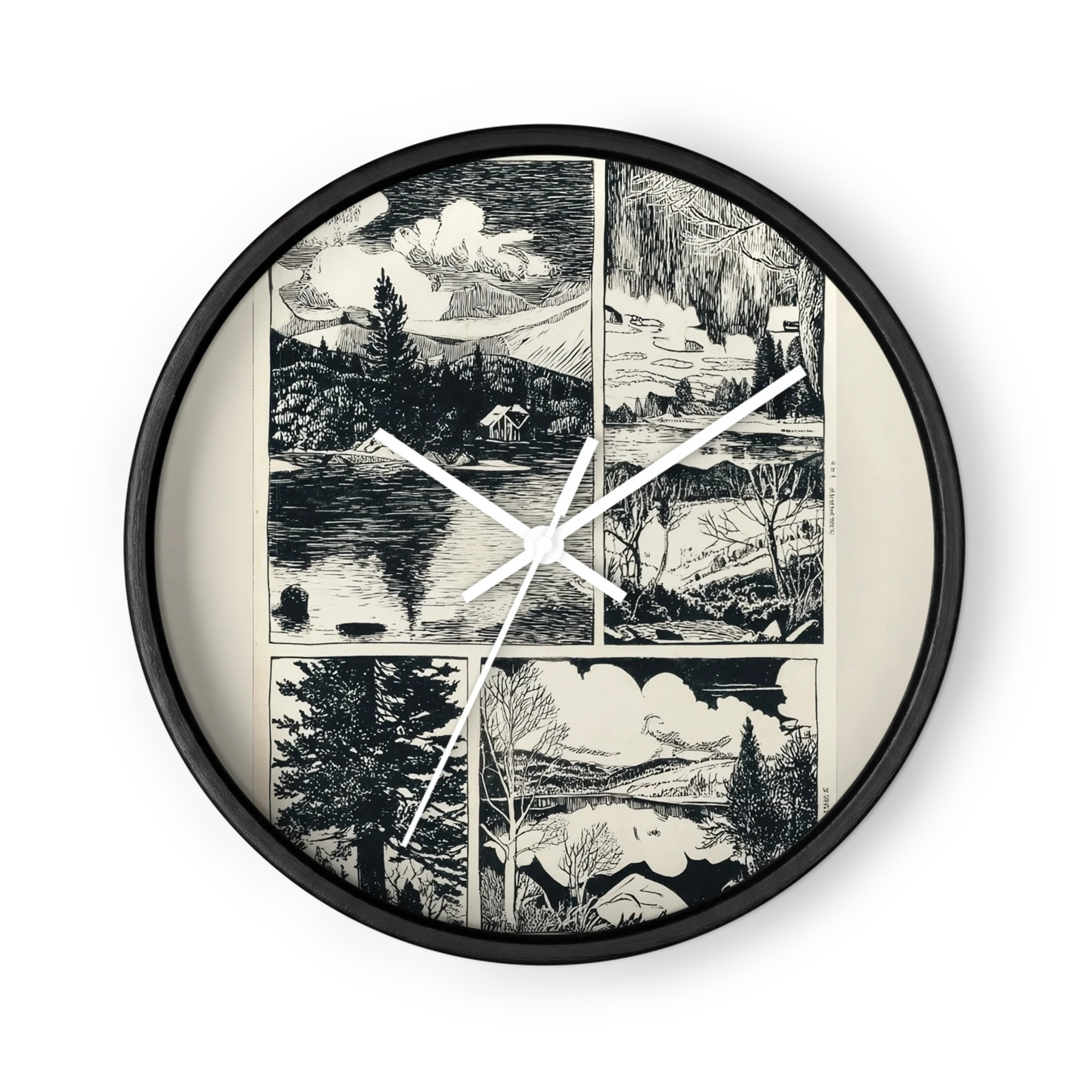 Alpine Woodcut Vignettes | Wall Clock