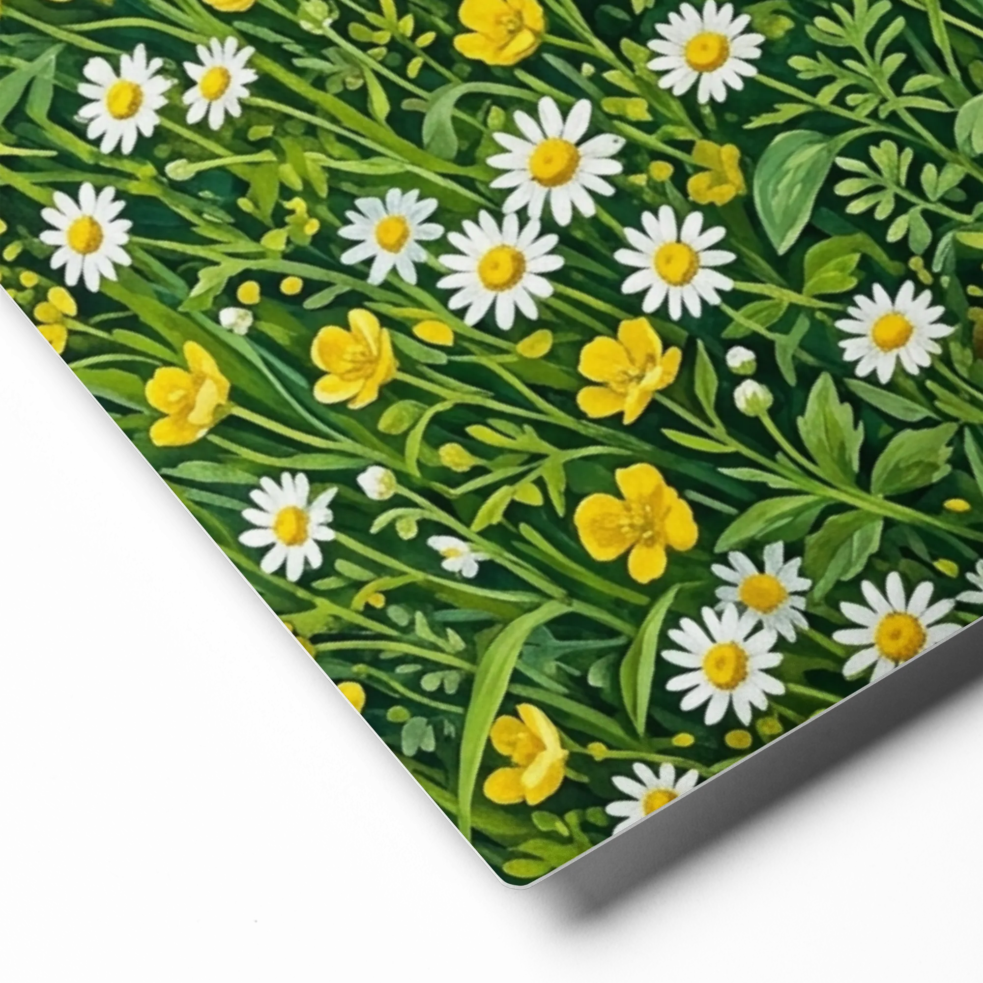 Sunny Meadow of Daisies 
 Metal Print | 12″x 12″