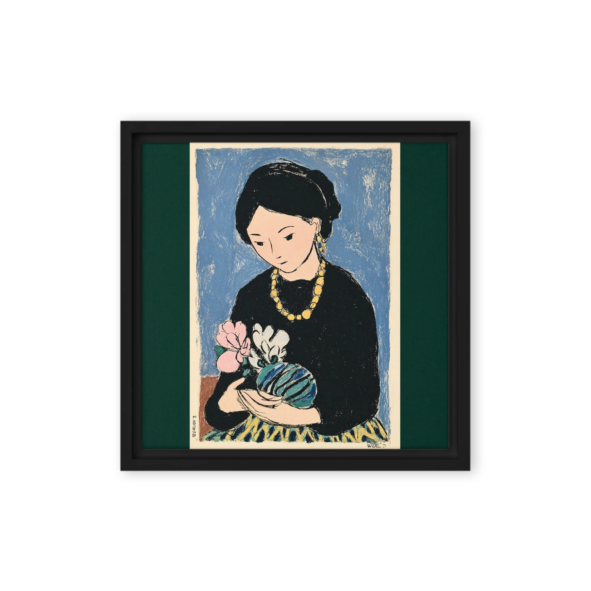 Woman Holding Flowers | Art Print
