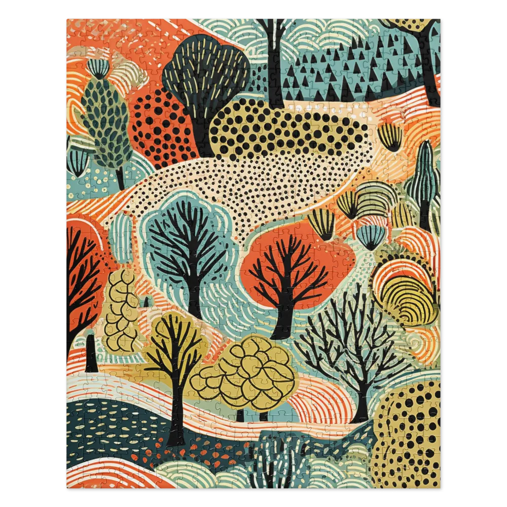 Stylized Forest Landscape 
 Jigsaw Puzzle in Tin Box