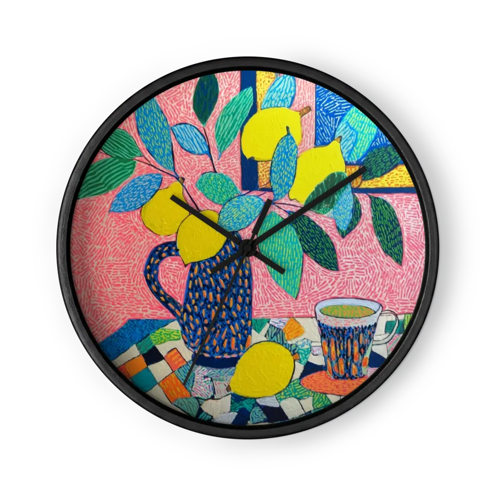 Lemons in a Patterned Pitcher | Wall Clock