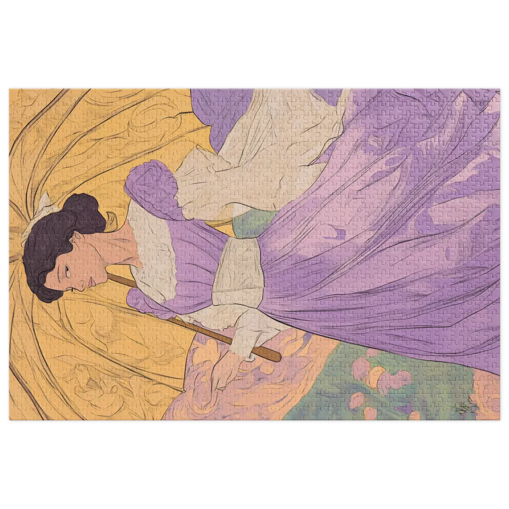 Woman with Umbrella in Purple Dress | Jigsaw Puzzle (252/520 pieces)