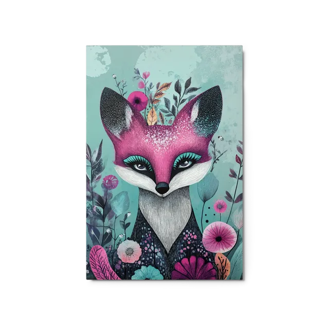Whimsical Floral Fox Portrait | Art Print