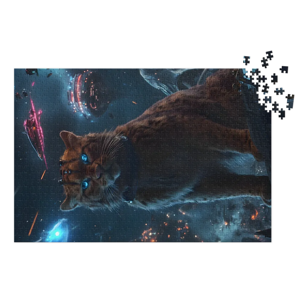 Cybernetic Cat in Space 
 Jigsaw Puzzle in Tin Box