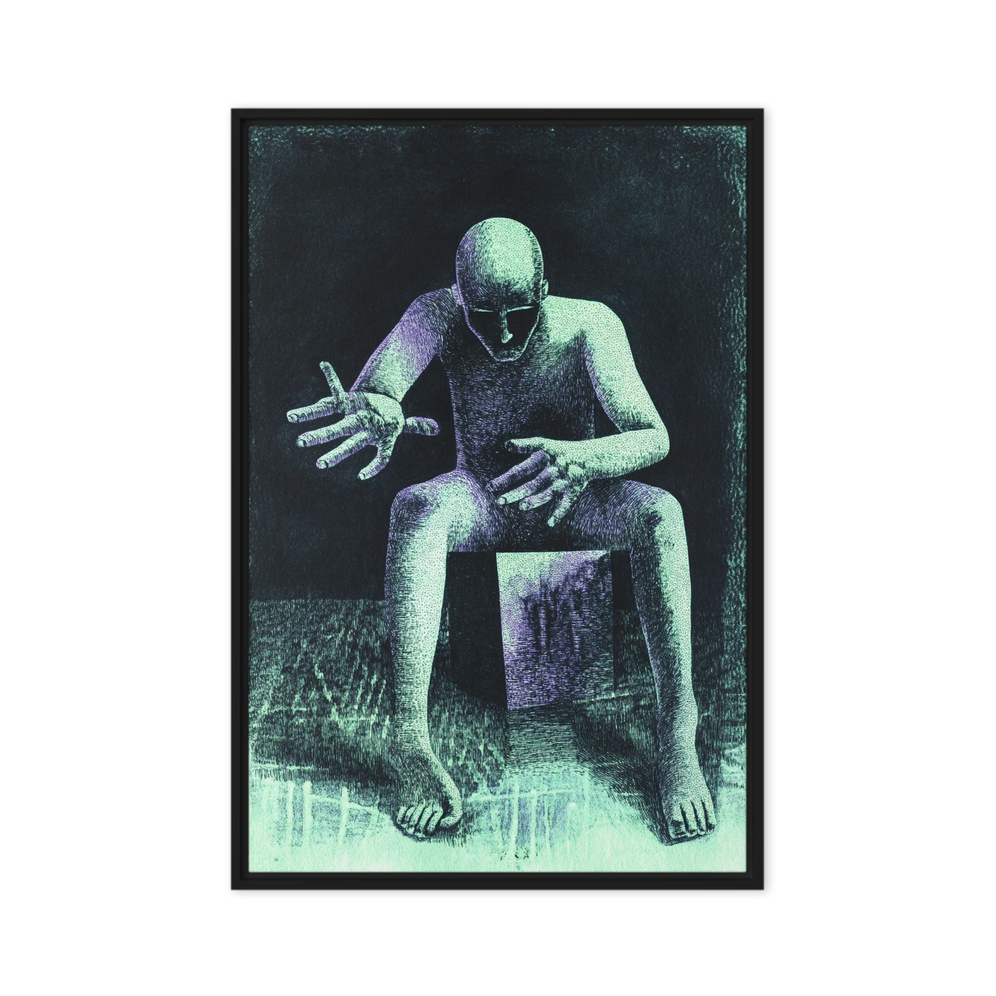 Surreal Figure Drawing in Blue and Purple