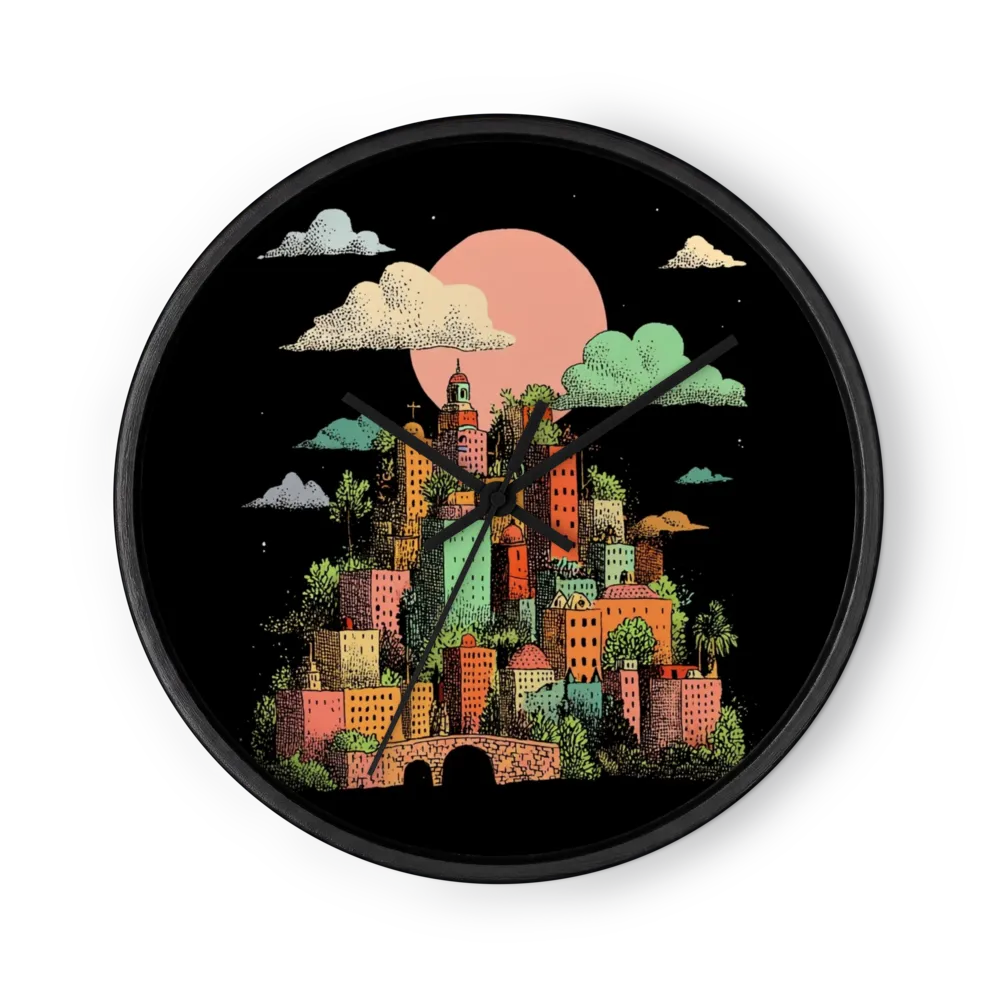 Nocturnal Hillside Village | Wall Clock