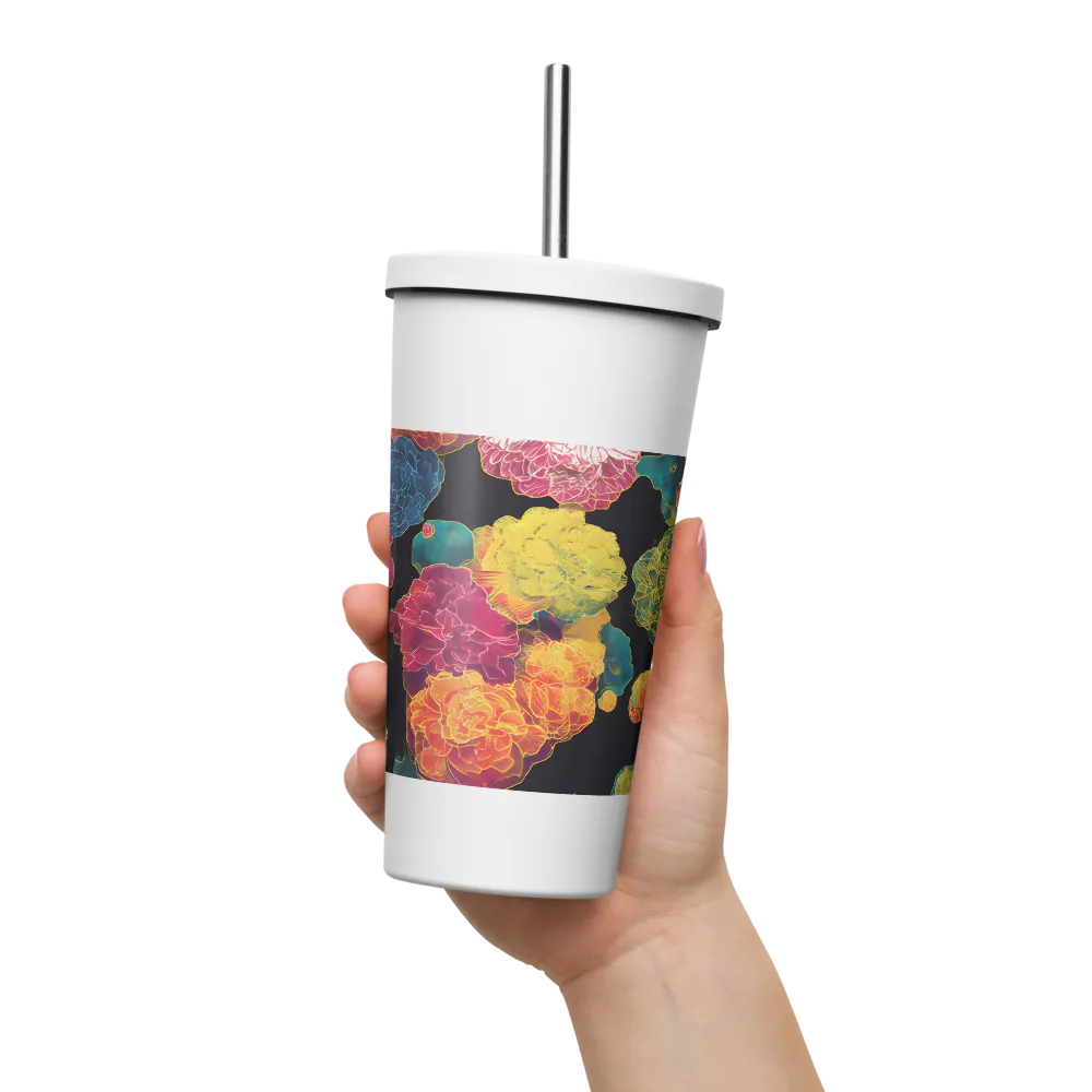 Tapeçaria de peônias néon | Caneca de viagem