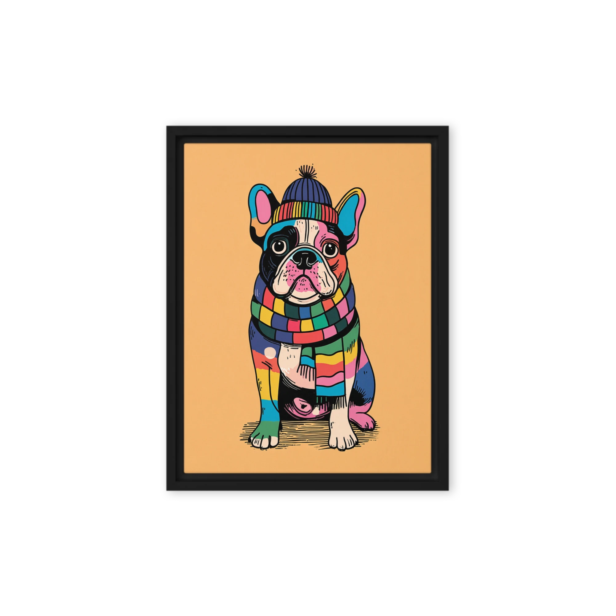 Vibrant Frenchie in Winter Wear | Art Print