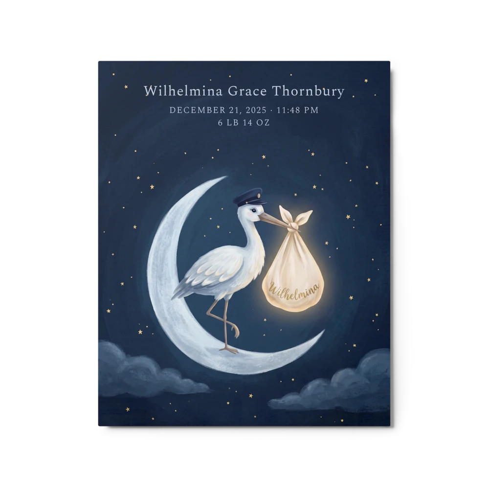 Nursery Name Art — Moonlit Stork