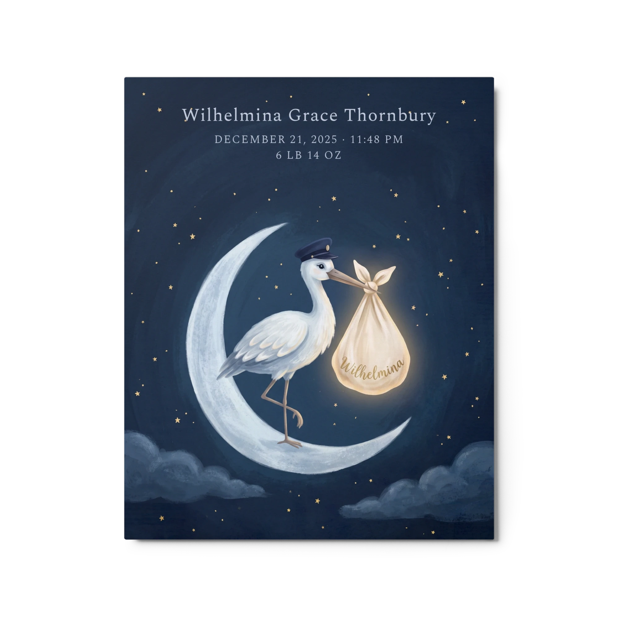 Nursery Name Art — Moonlit Stork