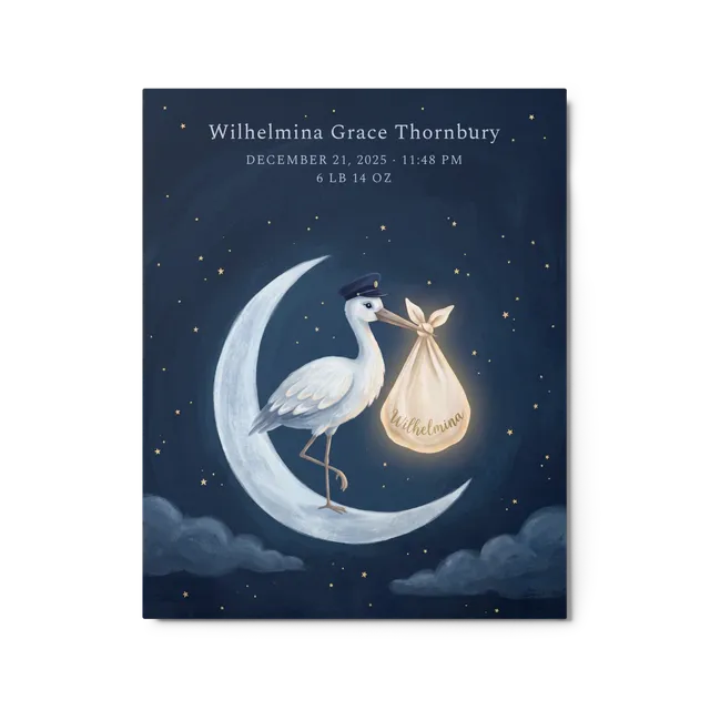 Nursery Name Art — Moonlit Stork