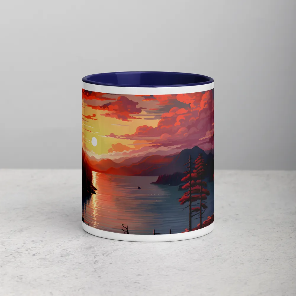 Crimson Sunset Over Lake 
 Mug with Black inside