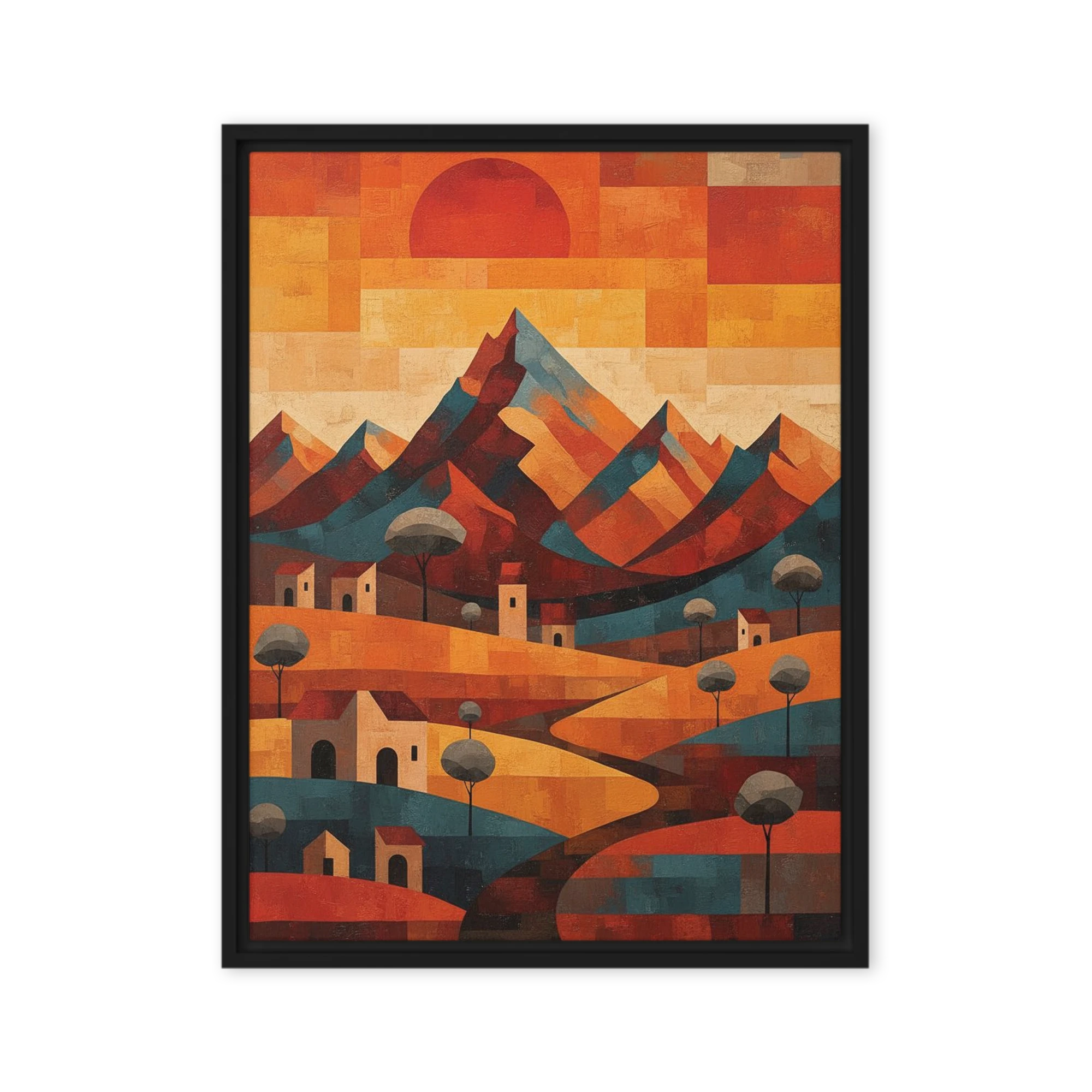 Abstract Mountain Village Sunset