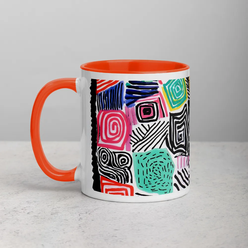 Doodle Patchwork 
 Mug with Red inside
