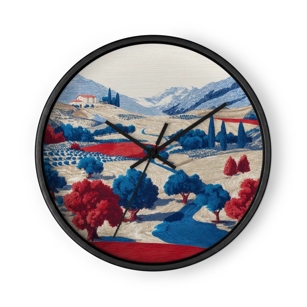 Red and Blue Tuscan Hills | Wall Clock