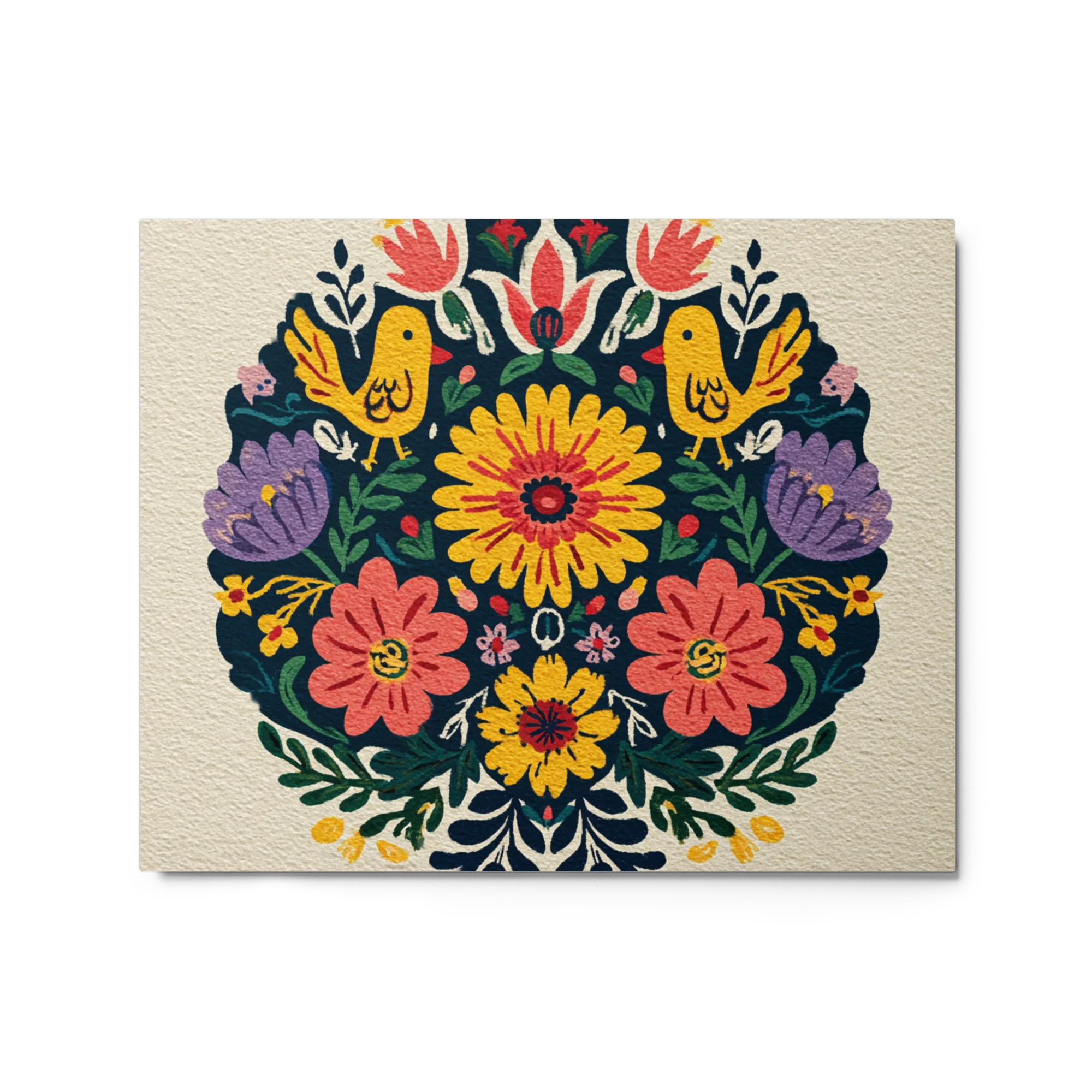 Folk Art Floral Medallion 
 Canvas with Black Frame