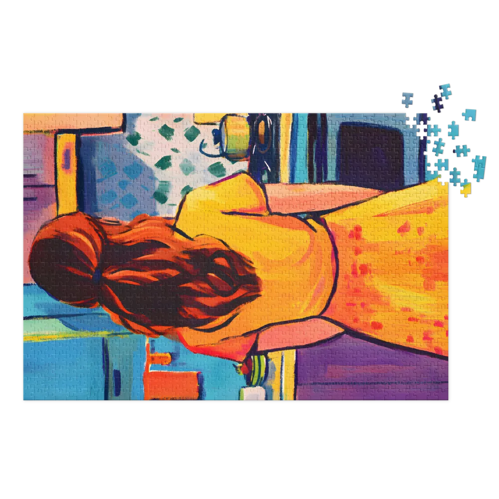 Woman in Yellow Dress in Kitchen | Jigsaw Puzzle (252/520 pieces)