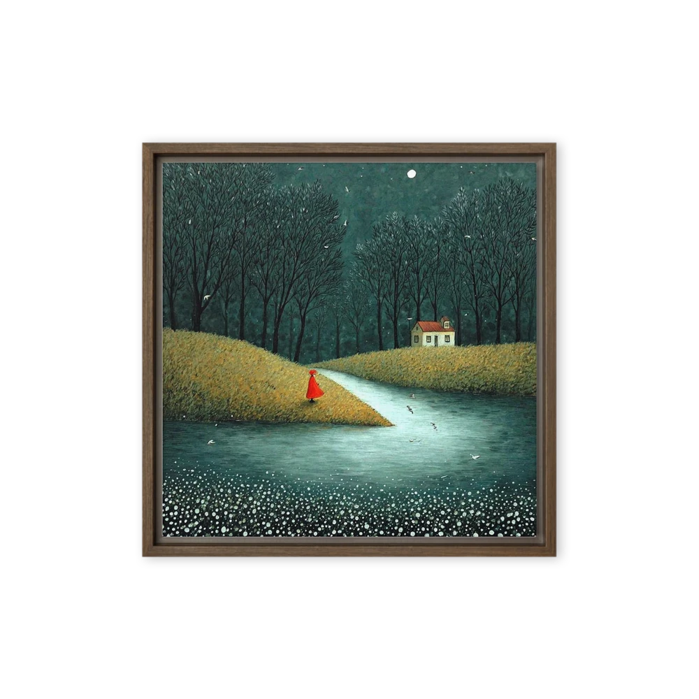 The Red Cloak's Moonlit Path | Art Print