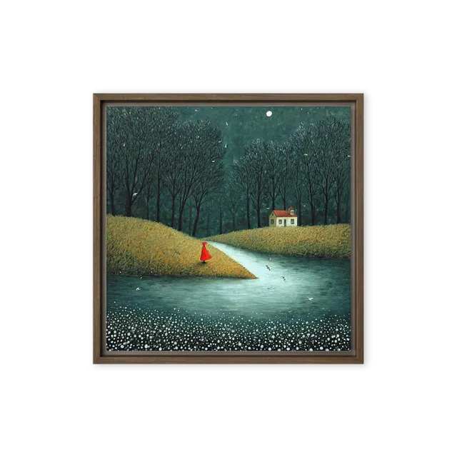 The Red Cloak's Moonlit Path | Art Print