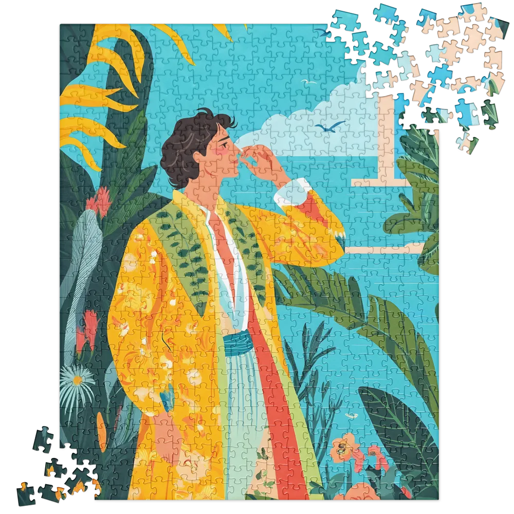 Art Nouveau Tropical Vista 
 Jigsaw Puzzle in Tin Box